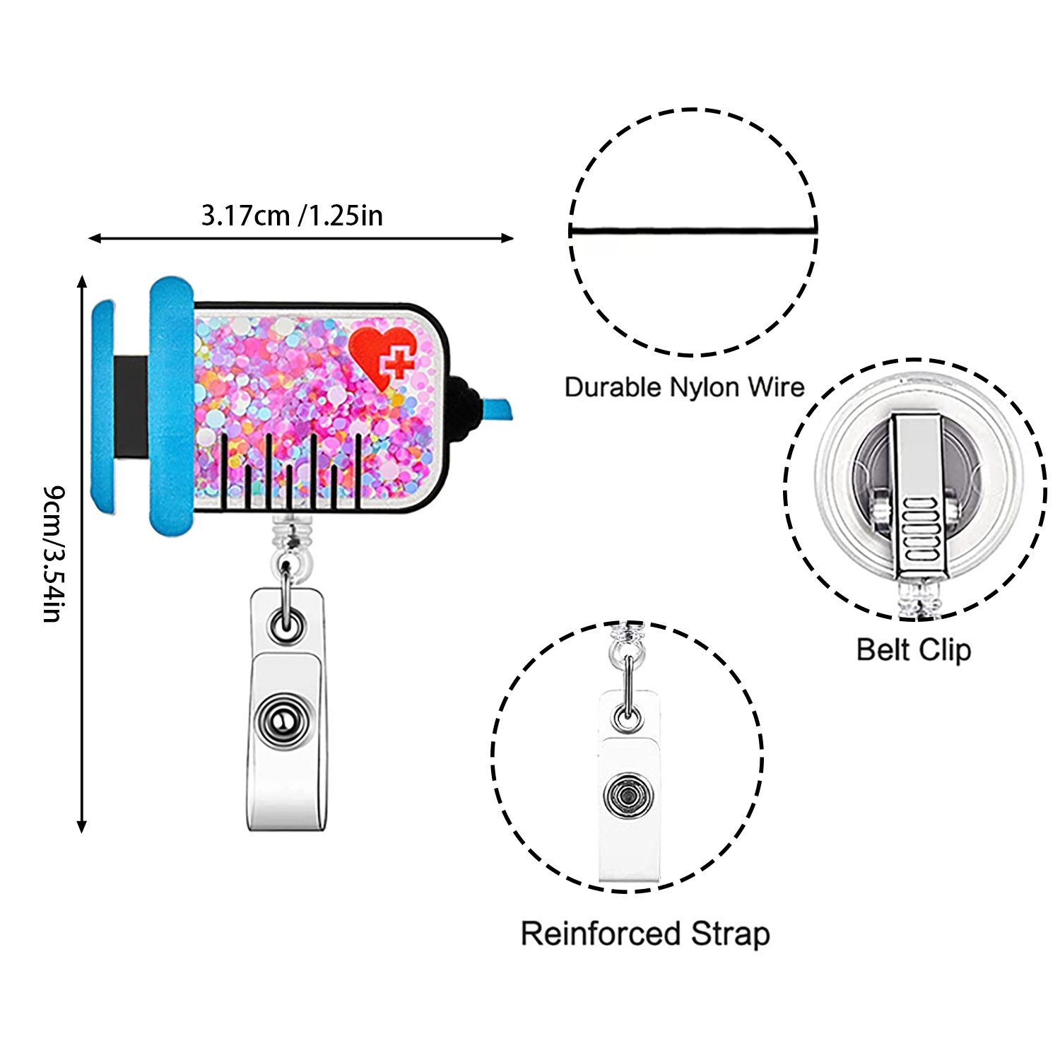 A-026 Acrylic Needle Medical Clothes Caring Nurse ID Badge Holder Retractable Badge Reel with 360° Rotatable Back Clip