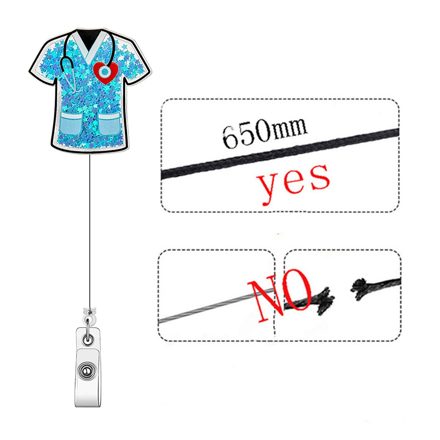 A-026 Acrylic Needle Medical Clothes Caring Nurse ID Badge Holder Retractable Badge Reel with 360° Rotatable Back Clip