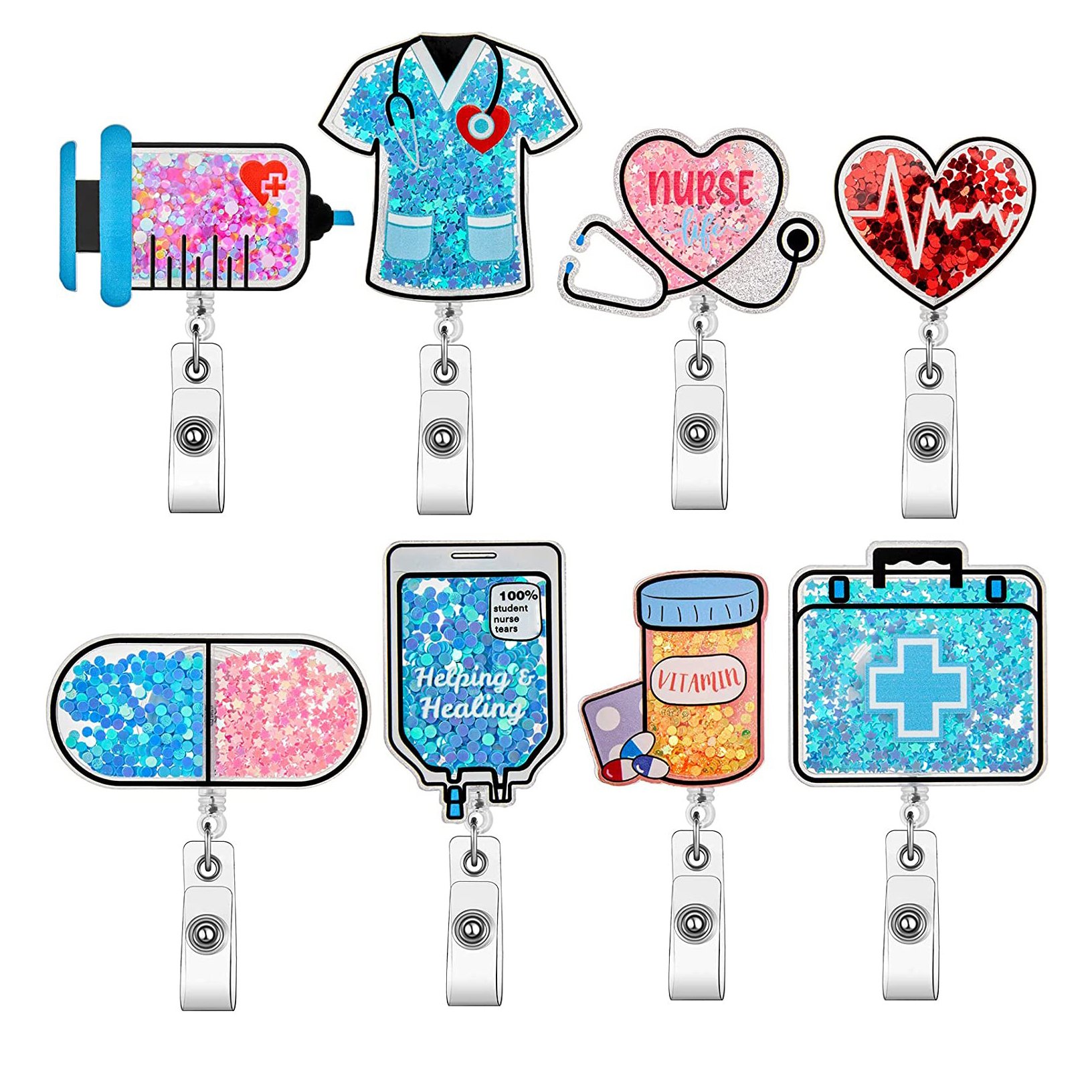 A-026 Acrylic Needle Medical Clothes Caring Nurse ID Badge Holder Retractable Badge Reel with 360° Rotatable Back Clip