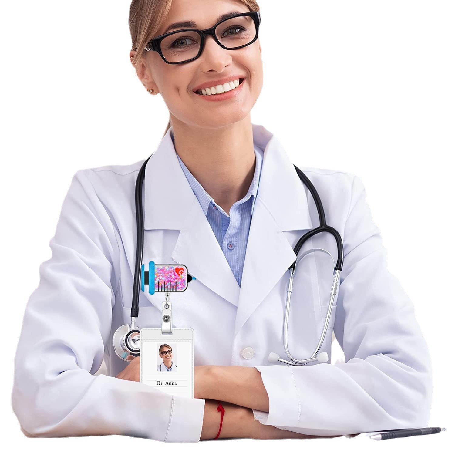 A-026 Acrylic Needle Medical Clothes Caring Nurse ID Badge Holder Retractable Badge Reel with 360° Rotatable Back Clip