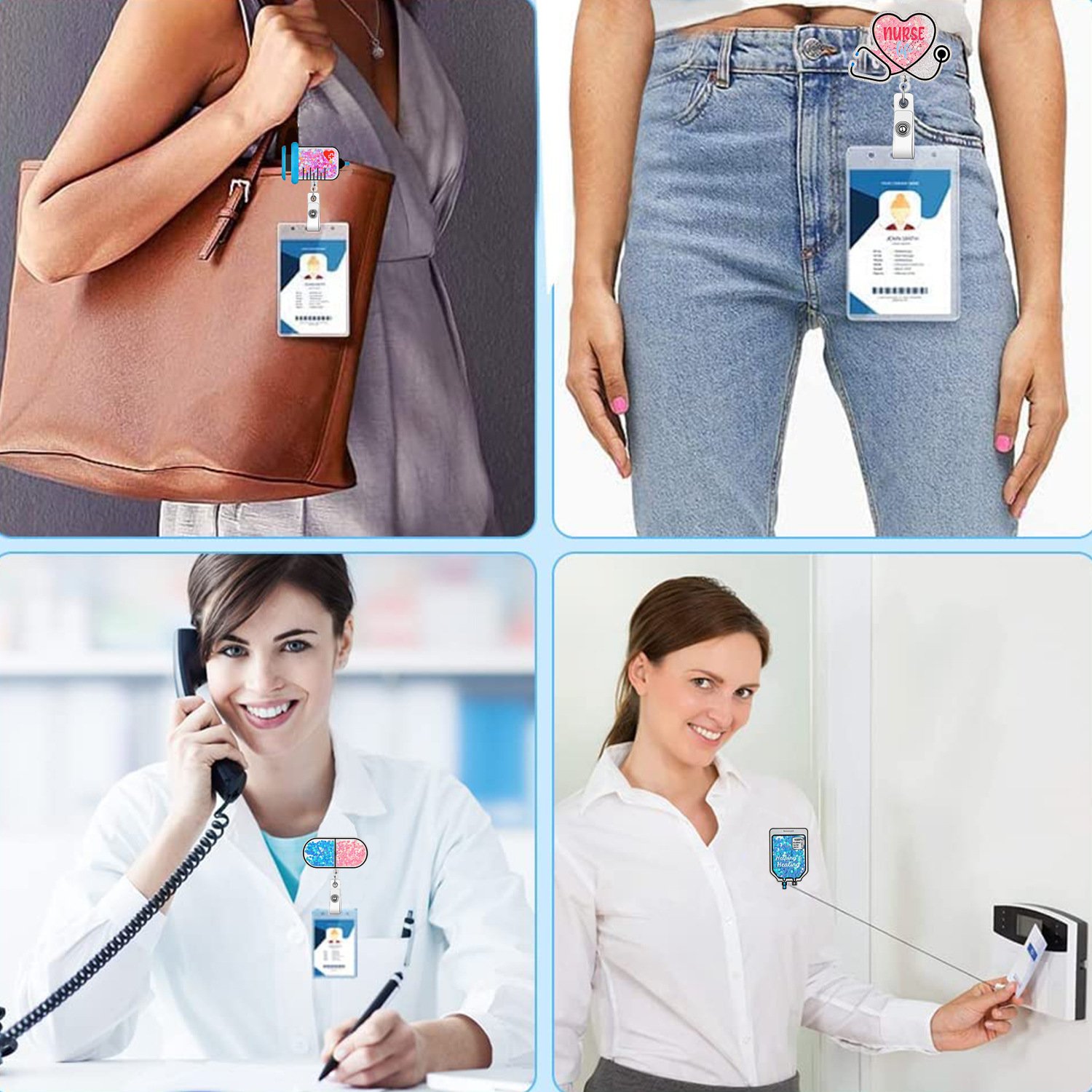 A-026 Acrylic Needle Medical Clothes Caring Nurse ID Badge Holder Retractable Badge Reel with 360° Rotatable Back Clip