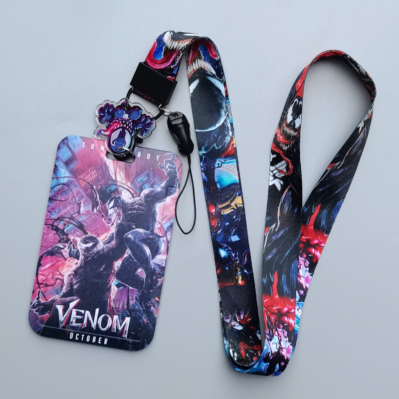 Wholesale Cool Marvel Venom Card Holder Anti-Lost Neck Strap Lanyards No-Slip Shell Card Case For Kids ID Badge Cover Custom