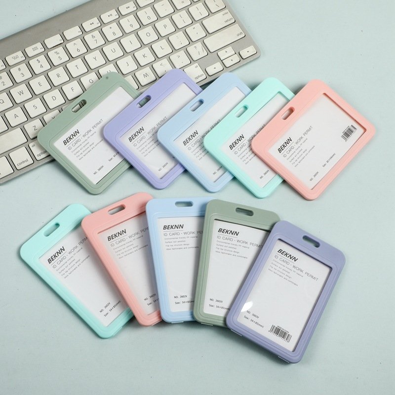 Wholesale Macaron Color Hard ABS Plastic ID Card Holder Student School Badge Card Holder With Neck Lanyard