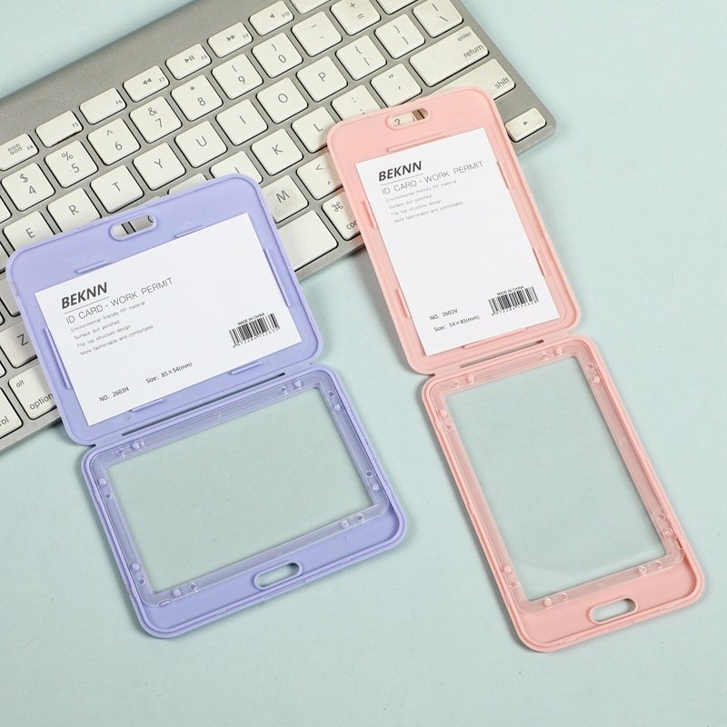 Wholesale Macaron Color Hard ABS Plastic ID Card Holder Student School Badge Card Holder With Neck Lanyard