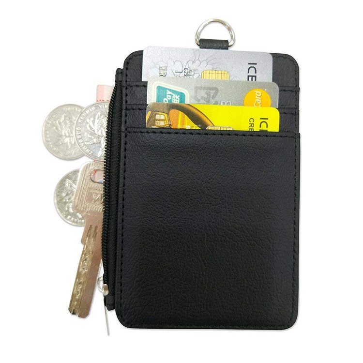 lanyard id card holder leather badge holder with zipper