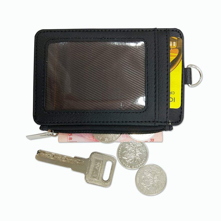 lanyard id card holder leather badge holder with zipper