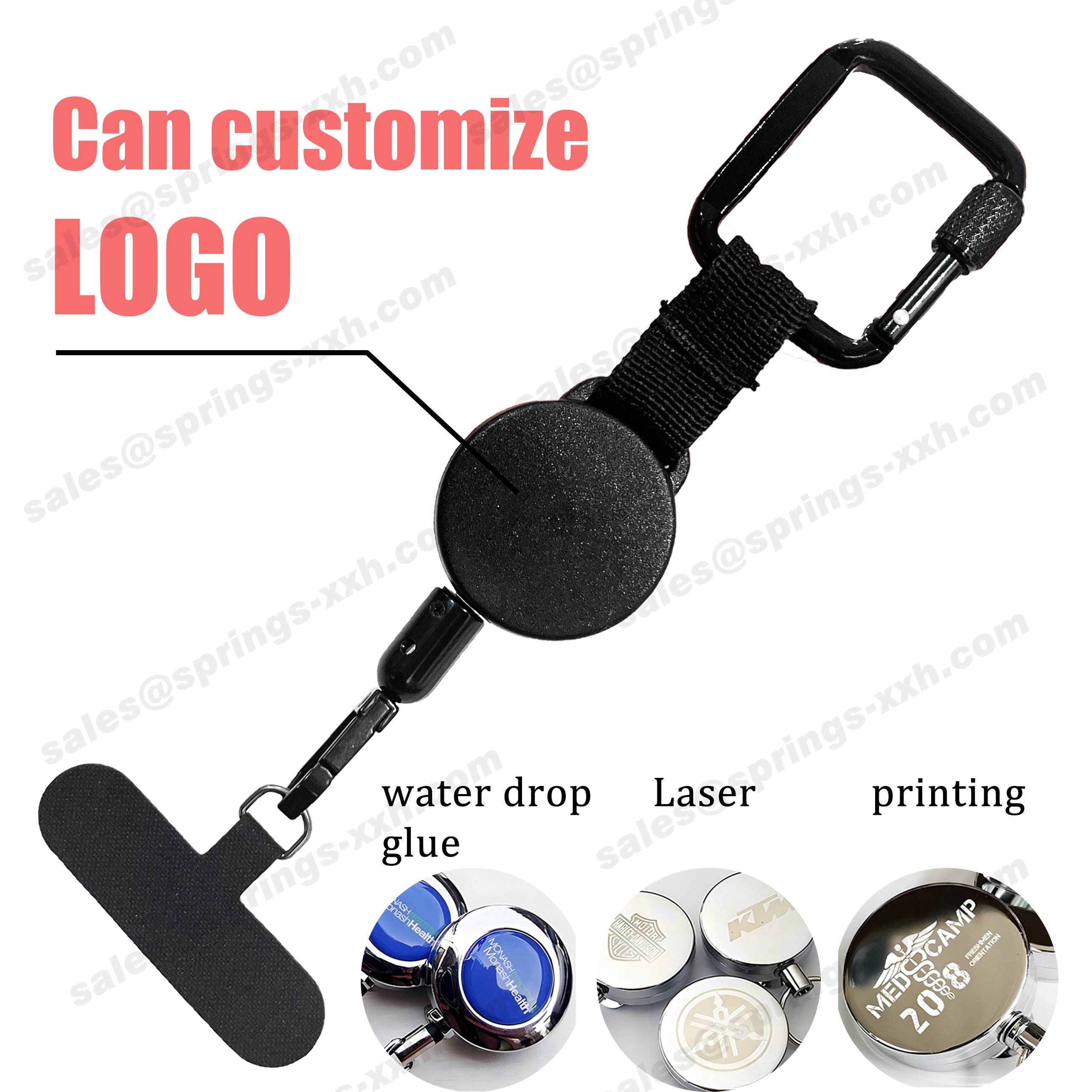 P-048 Heavy Duty Retractable ABS Badge Reels Holder with Square Alloy Carabiner to Mobile Phone Case Fixing Rope