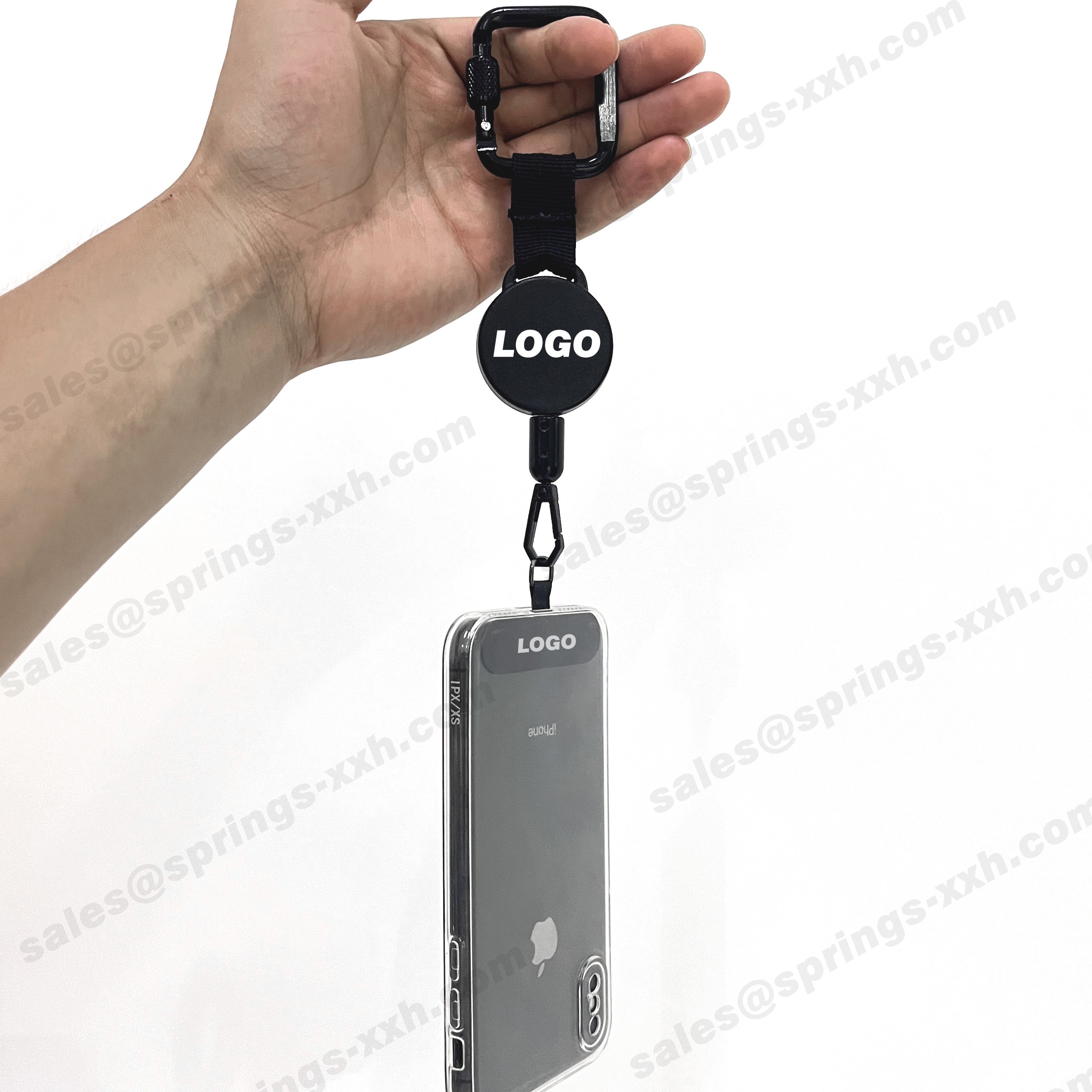 P-048 Heavy Duty Retractable ABS Badge Reels Holder with Square Alloy Carabiner to Mobile Phone Case Fixing Rope