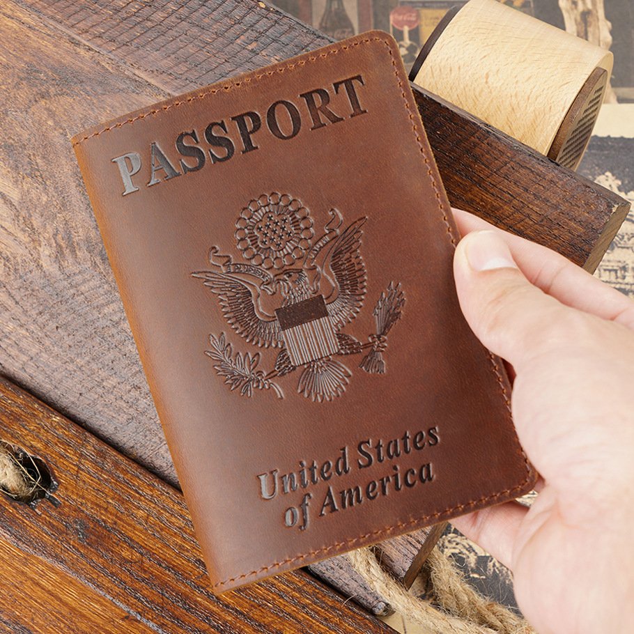 US Genuine Leather Passport Book Cover Thin American Travel Passport Holder Premium International USA Passport Protector Case