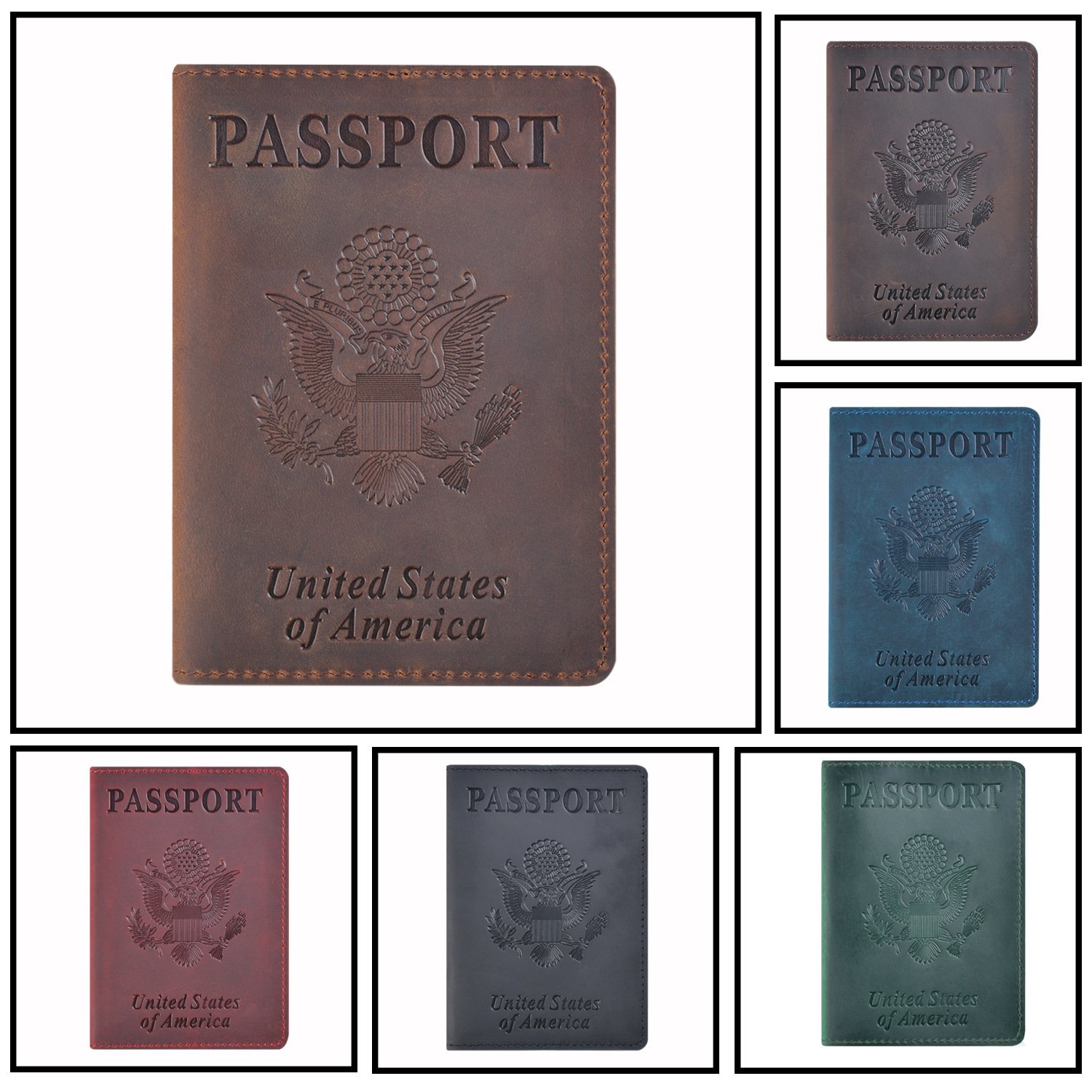 US Genuine Leather Passport Book Cover Thin American Travel Passport Holder Premium International USA Passport Protector Case