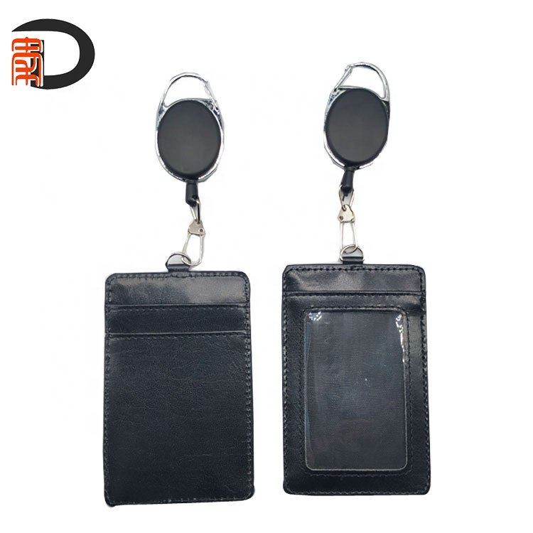 2020 bonded leather id card holder identity badge holder with easy pull button