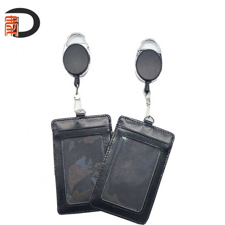 2020 bonded leather id card holder identity badge holder with easy pull button
