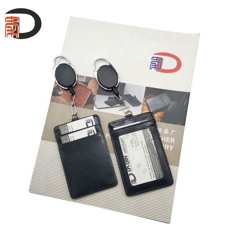 2020 bonded leather id card holder identity badge holder with easy pull button