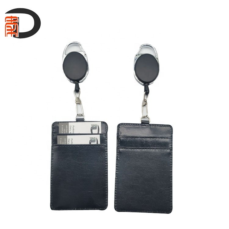 2020 bonded leather id card holder identity badge holder with easy pull button