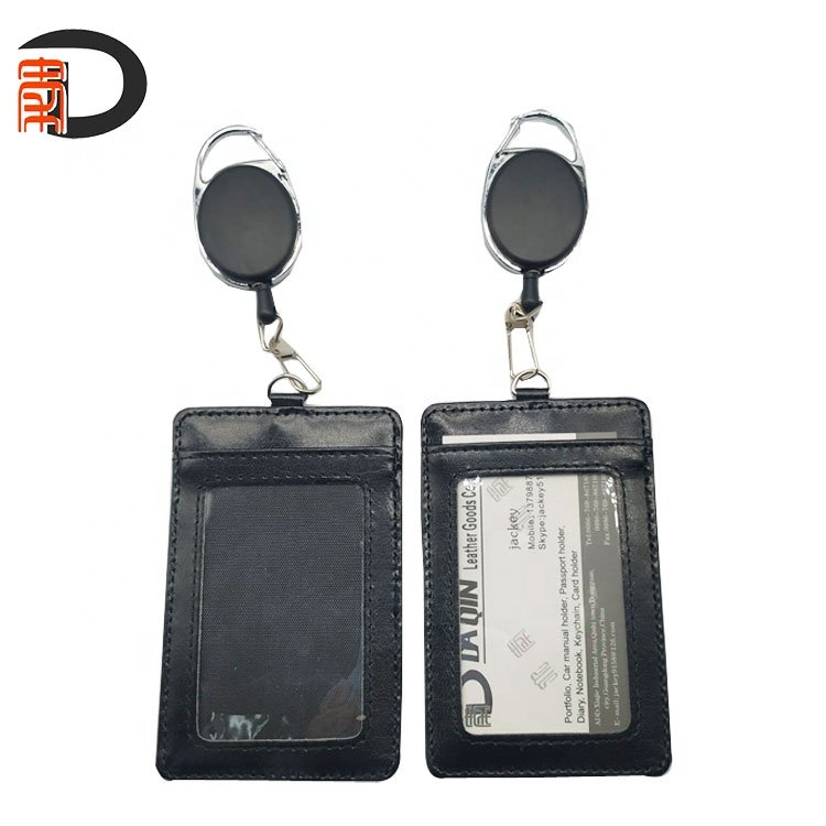 2020 bonded leather id card holder identity badge holder with easy pull button