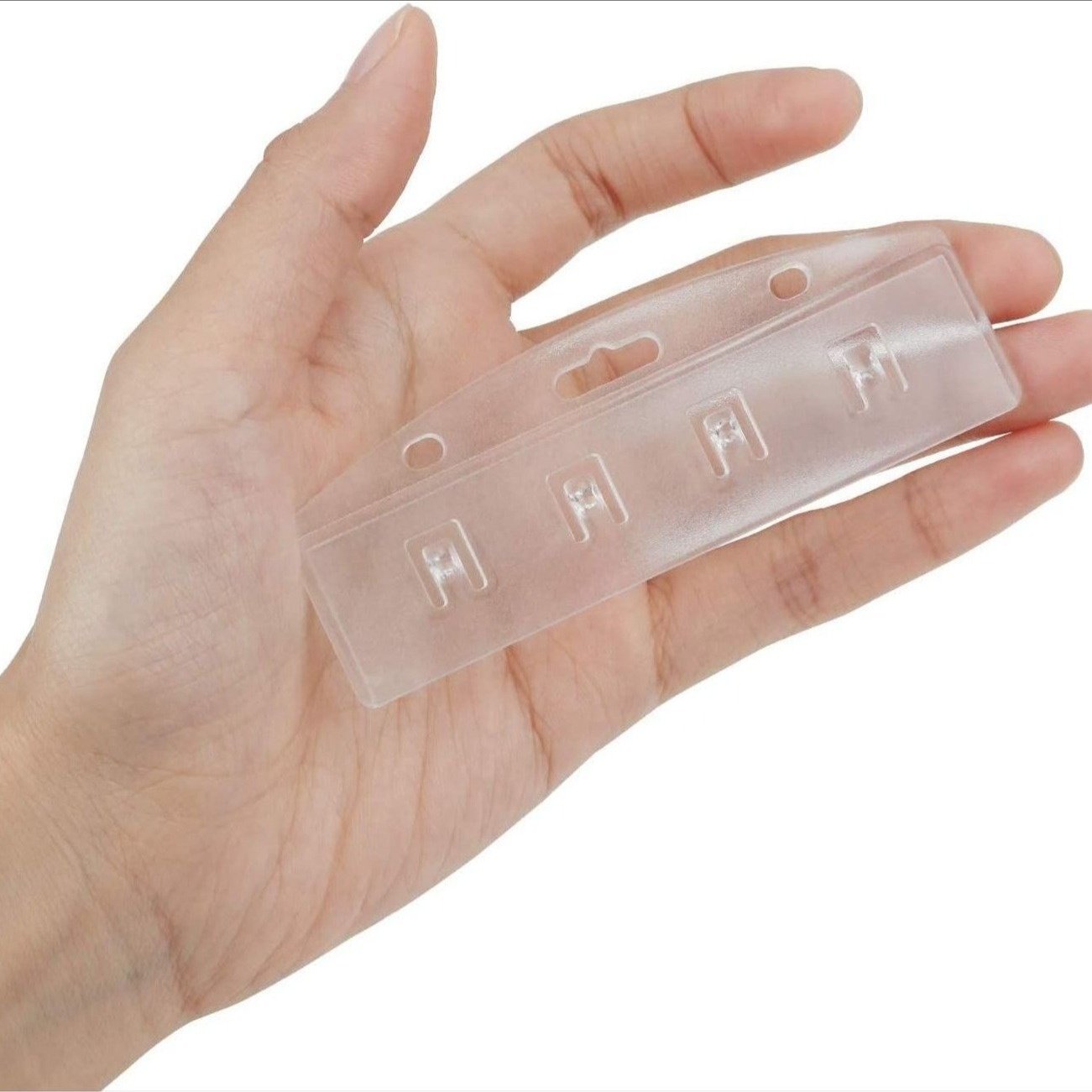 Hot selling horizontal PC plastic ID card holder, minimalist plastic ID card holder