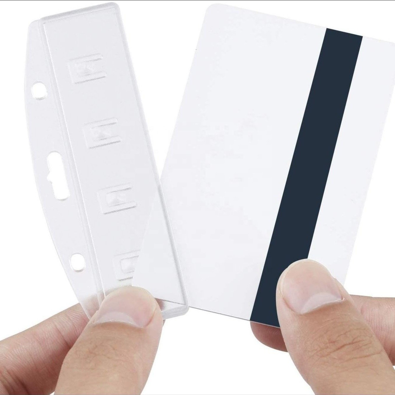 Hot selling horizontal PC plastic ID card holder, minimalist plastic ID card holder