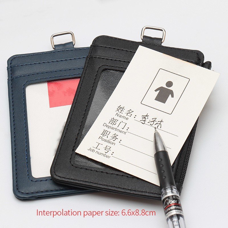 Vertical PU Leather Badge Holder 5 Card Slots and 1Side Zipper Blocking Pocket ID Card Holder Wallet