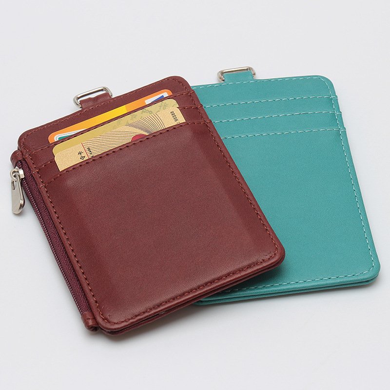 Vertical PU Leather Badge Holder 5 Card Slots and 1Side Zipper Blocking Pocket ID Card Holder Wallet