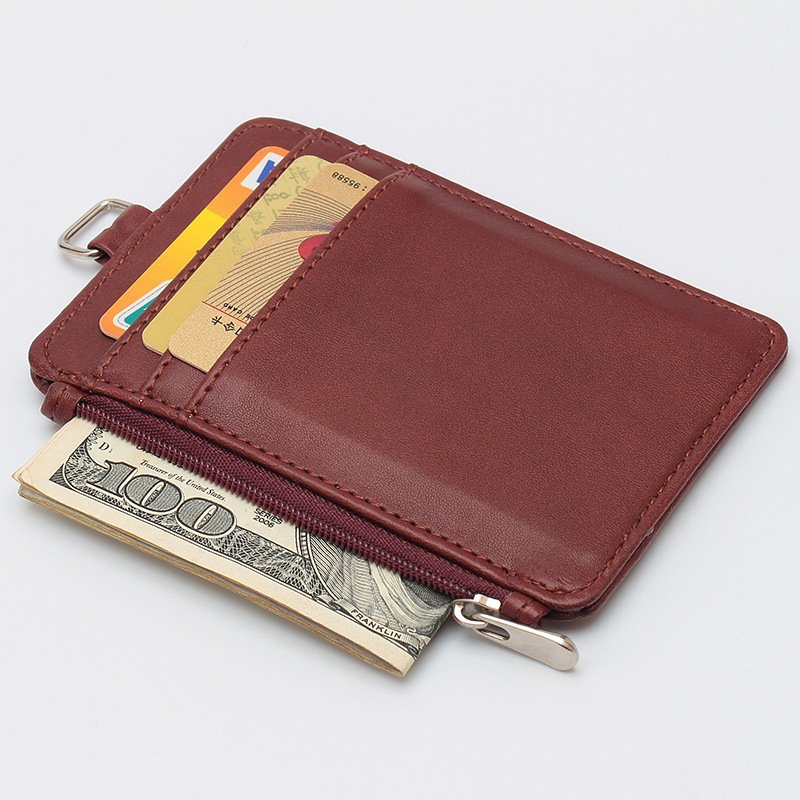 Vertical PU Leather Badge Holder 5 Card Slots and 1Side Zipper Blocking Pocket ID Card Holder Wallet