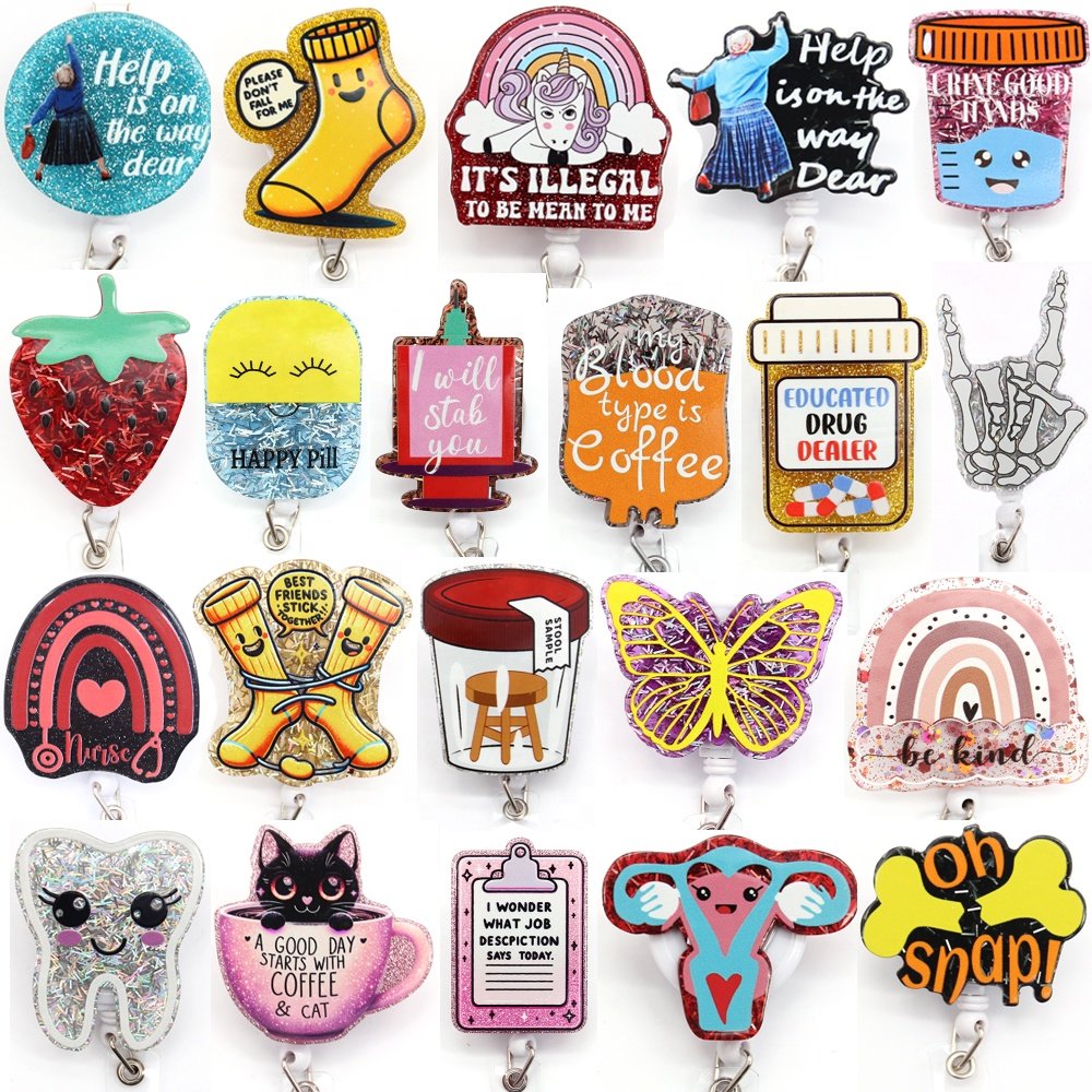 Custom Nursing Bottle Pill Teeth Coffee Badge Reels Acrylic Office Supplies Nurse Doctors Accessories Badge Holder Manufacturers