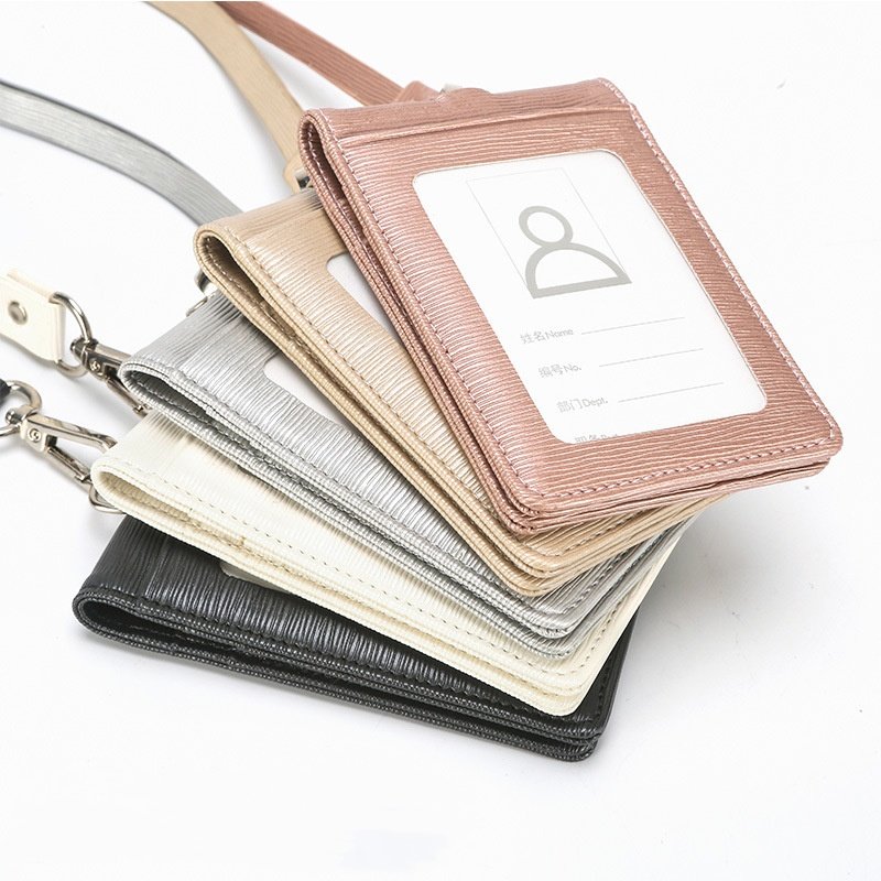 Custom Multi Card Slot Work Permit Badge Holder Business Style Vertical PU Leather Acces Card Folding Card Holder