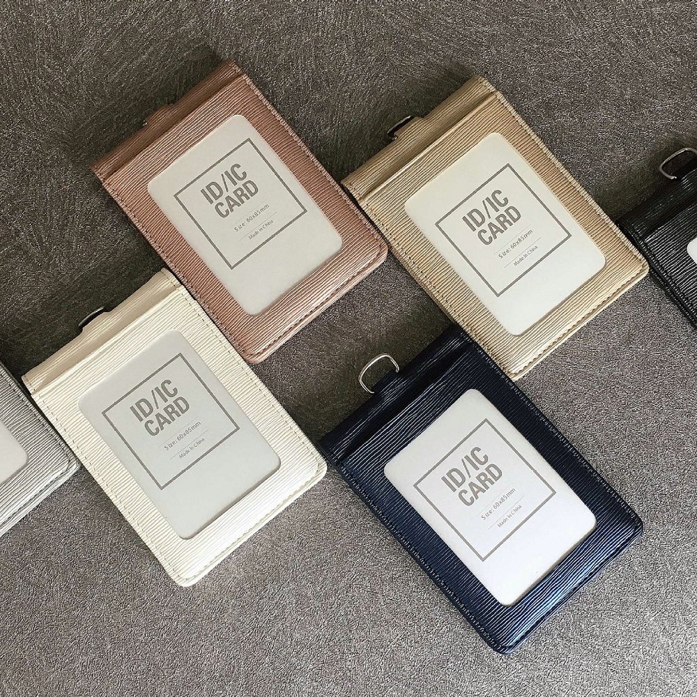 Custom Multi Card Slot Work Permit Badge Holder Business Style Vertical PU Leather Acces Card Folding Card Holder