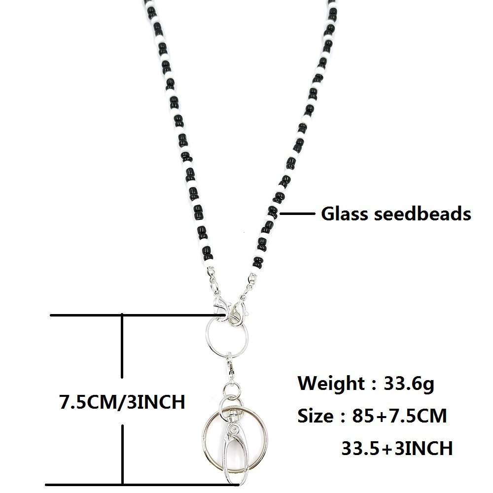 2024 fashion black and white beads ID lanyard necklace work badge pendant long sweater chain
