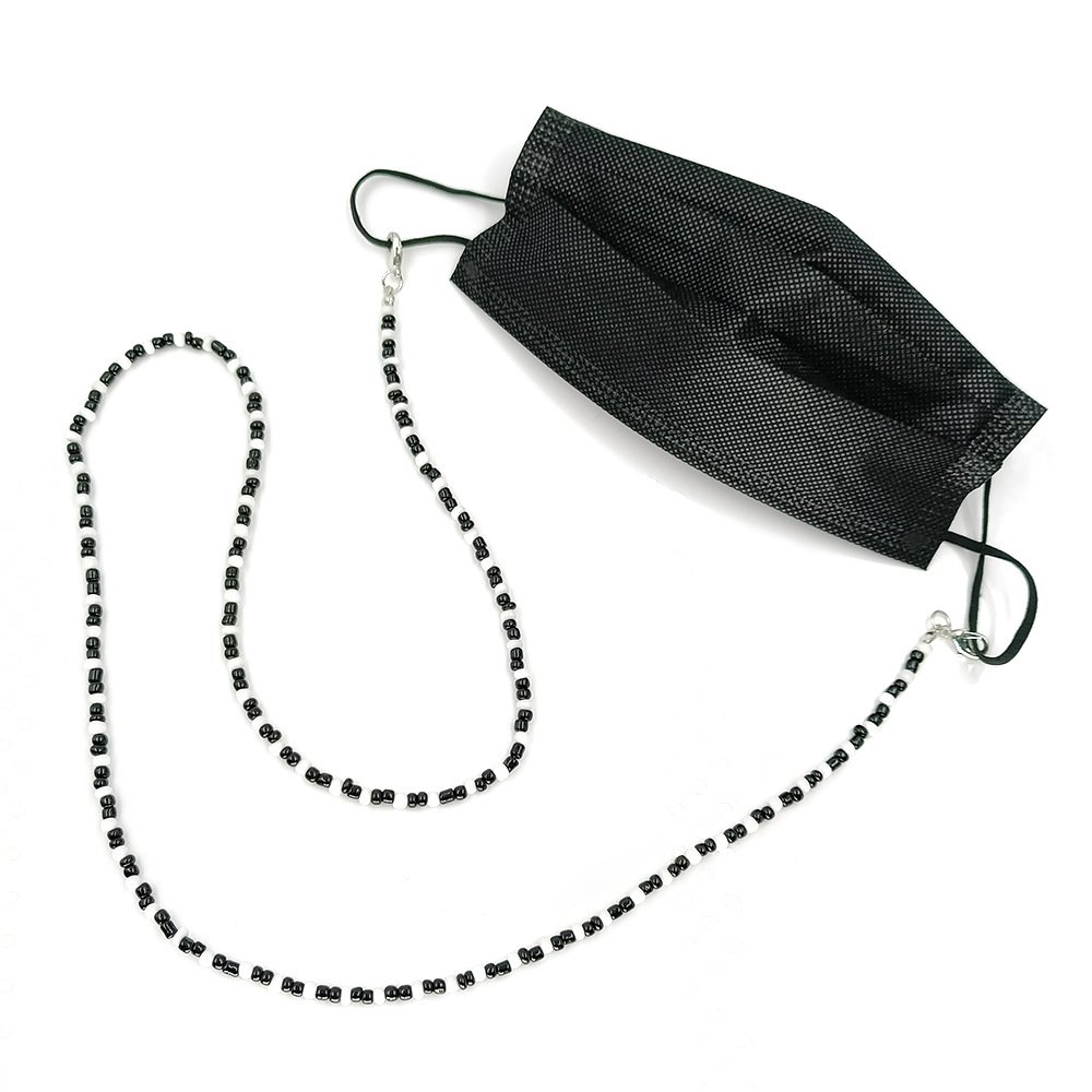 2024 fashion black and white beads ID lanyard necklace work badge pendant long sweater chain