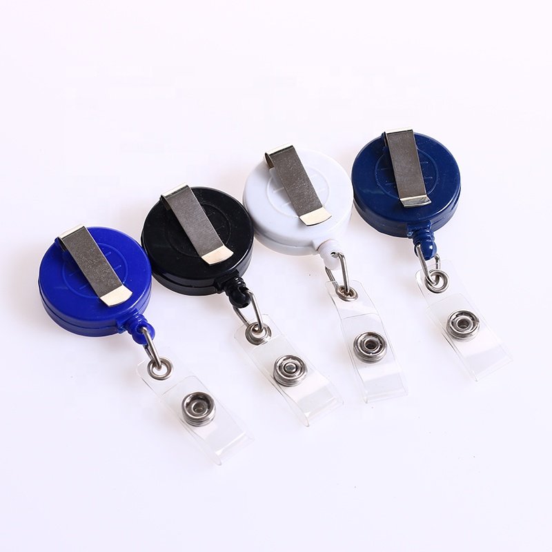 32mm big epoxy sticker logo retractable badge reel with carabiner belt clip id badge reel