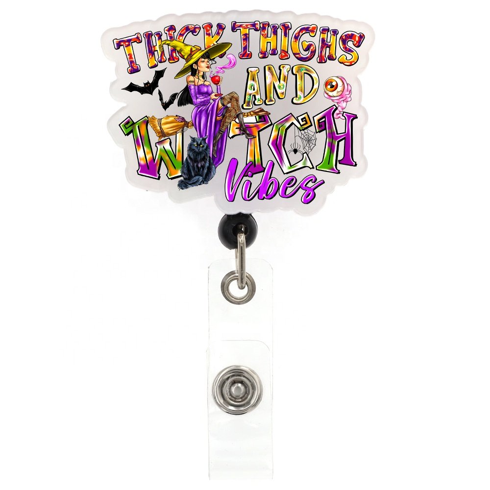 Mix Style Badge Holder Halloween Thanksgiving Pumpkin Witch Ghost Nurse Acrylic Retractable Plastic Badge Reel For Holiday Gift