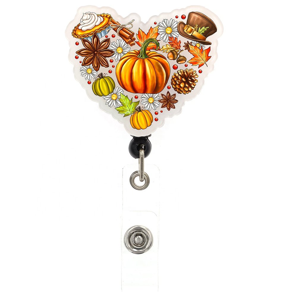 Mix Style Badge Holder Halloween Thanksgiving Pumpkin Witch Ghost Nurse Acrylic Retractable Plastic Badge Reel For Holiday Gift