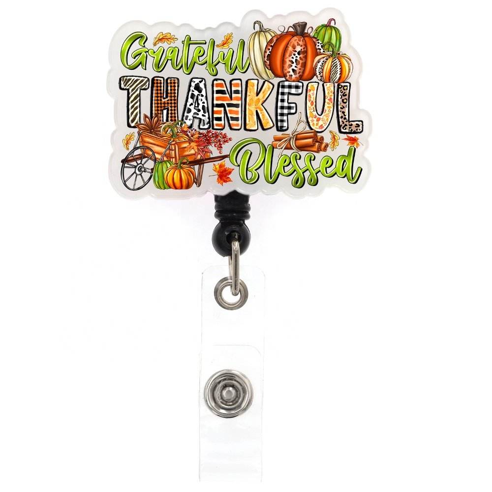 Mix Style Badge Holder Halloween Thanksgiving Pumpkin Witch Ghost Nurse Acrylic Retractable Plastic Badge Reel For Holiday Gift