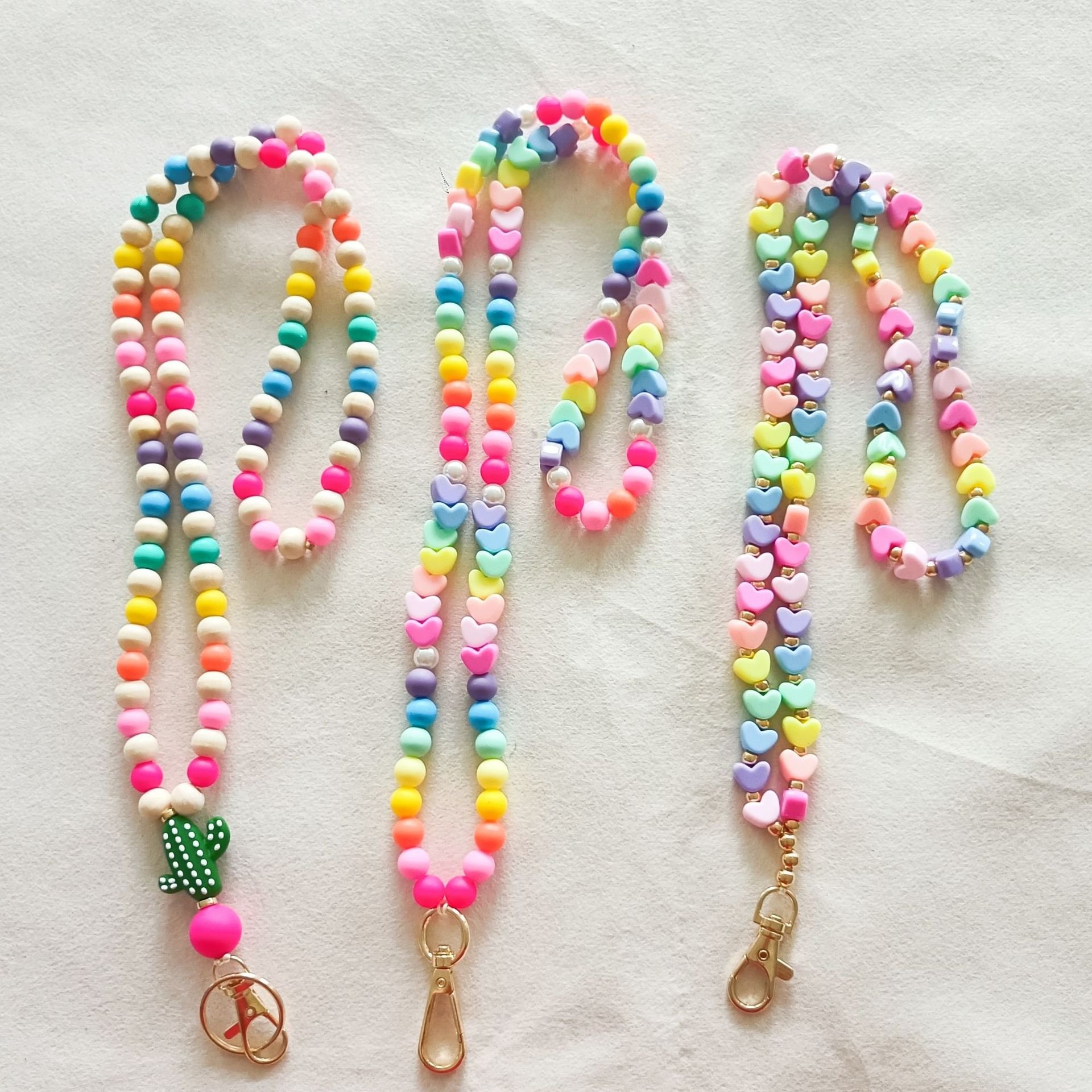 New DIY Fashionable Creative Silicone Acrylic Bead Necklace Accessories Phone Rope Badge ID Card Holder Hanging Colorful Lanyard