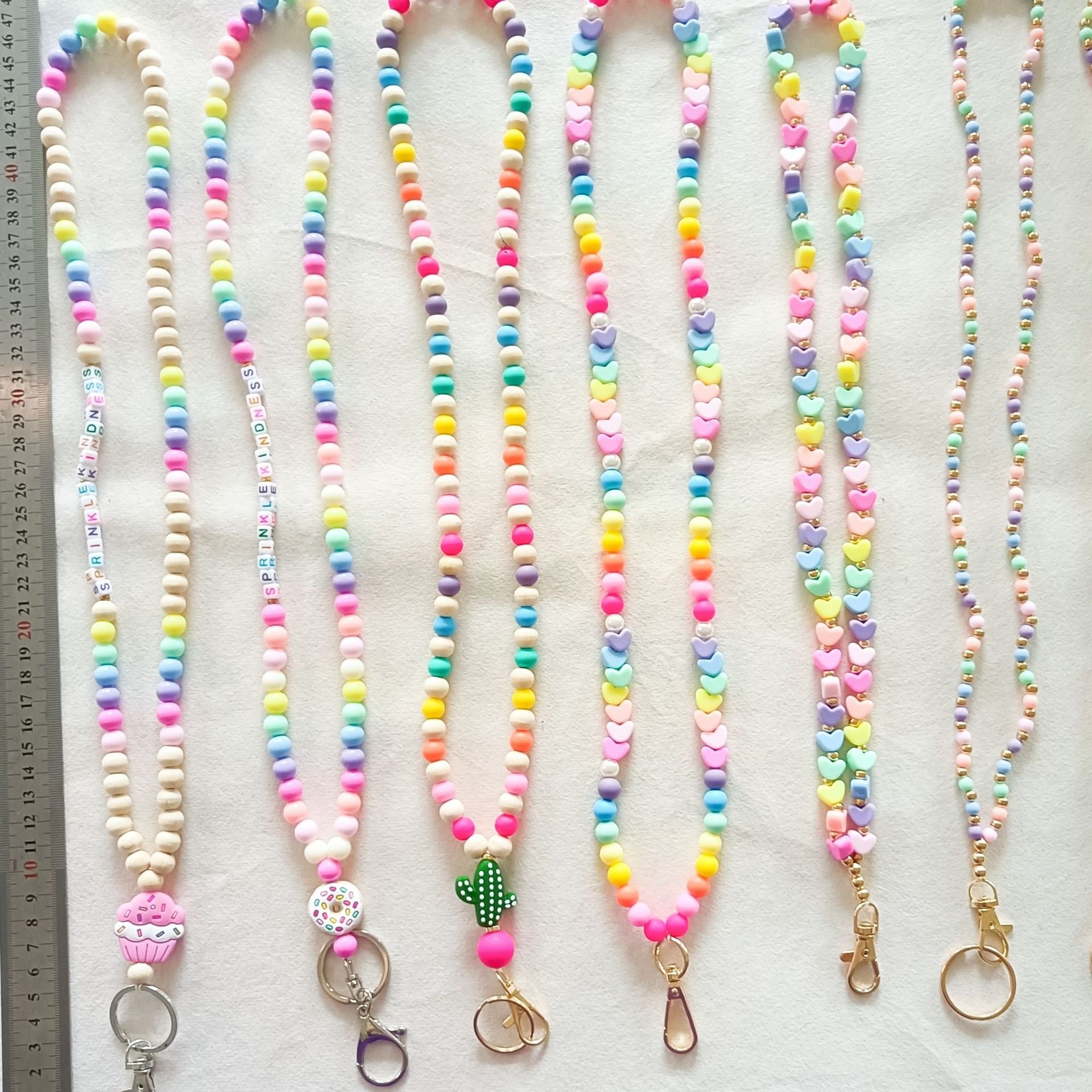 New DIY Fashionable Creative Silicone Acrylic Bead Necklace Accessories Phone Rope Badge ID Card Holder Hanging Colorful Lanyard