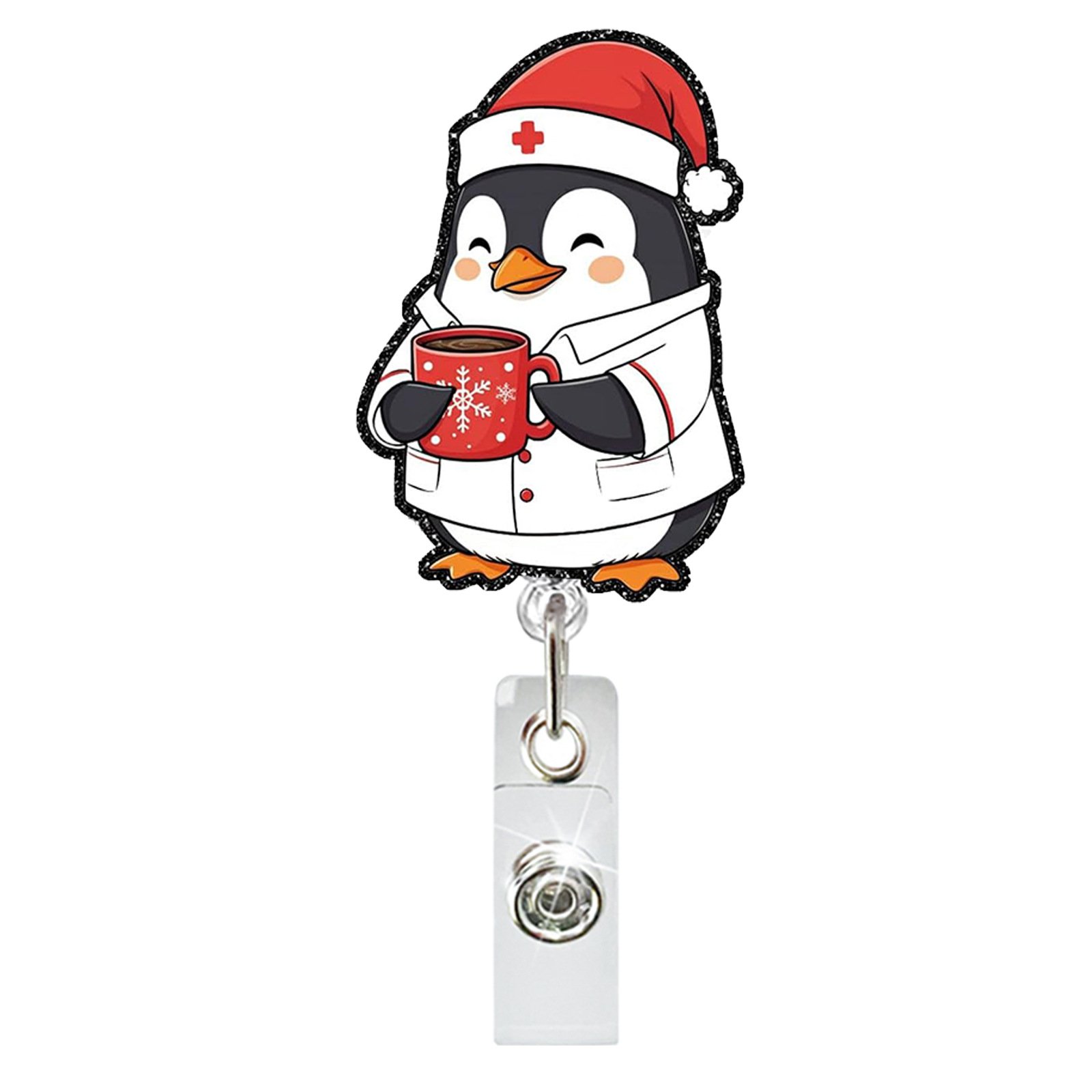 Christmas glitter acrylic animal Cat sloth elephant Penguin retractable badge reel holder
