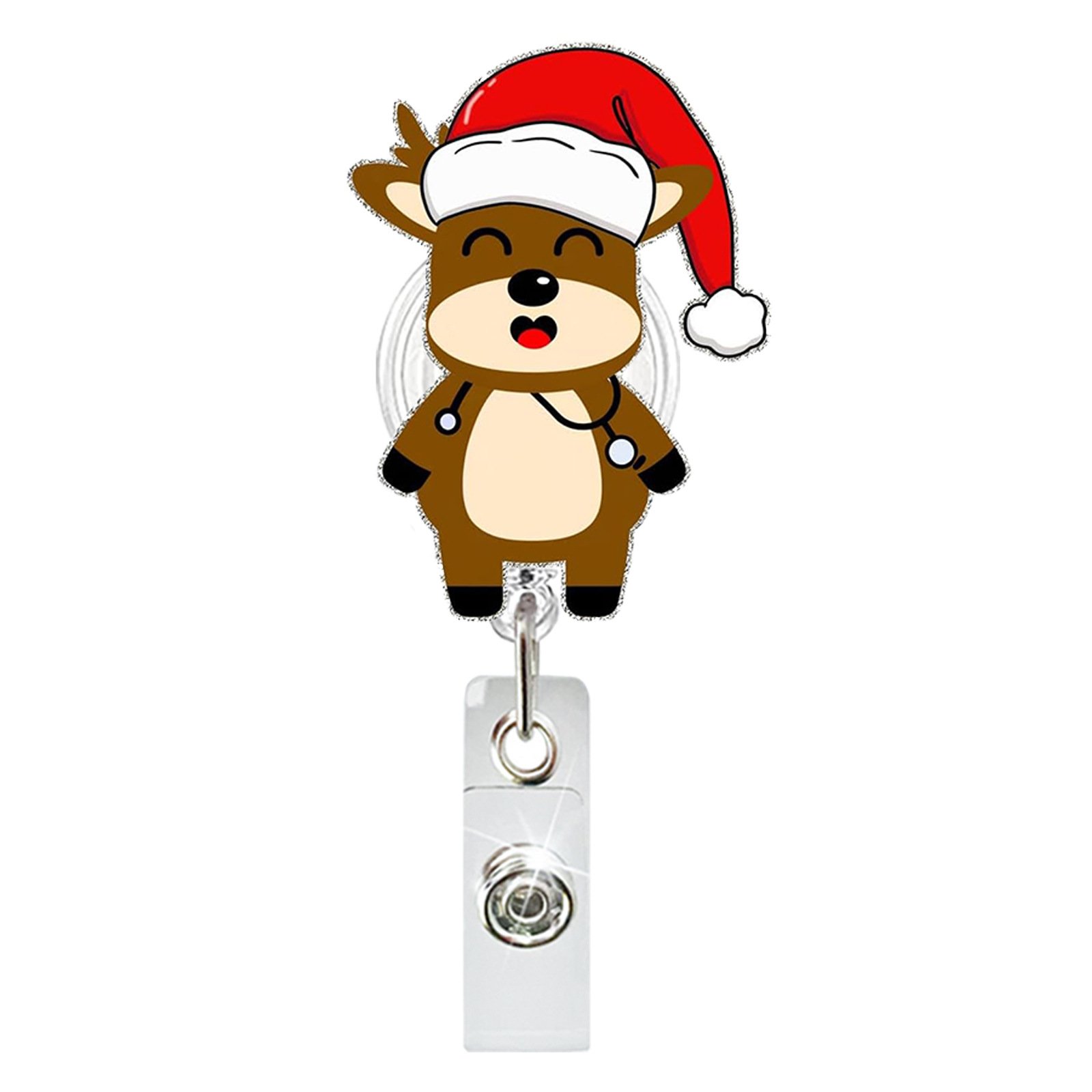 Christmas glitter acrylic animal Cat sloth elephant Penguin retractable badge reel holder