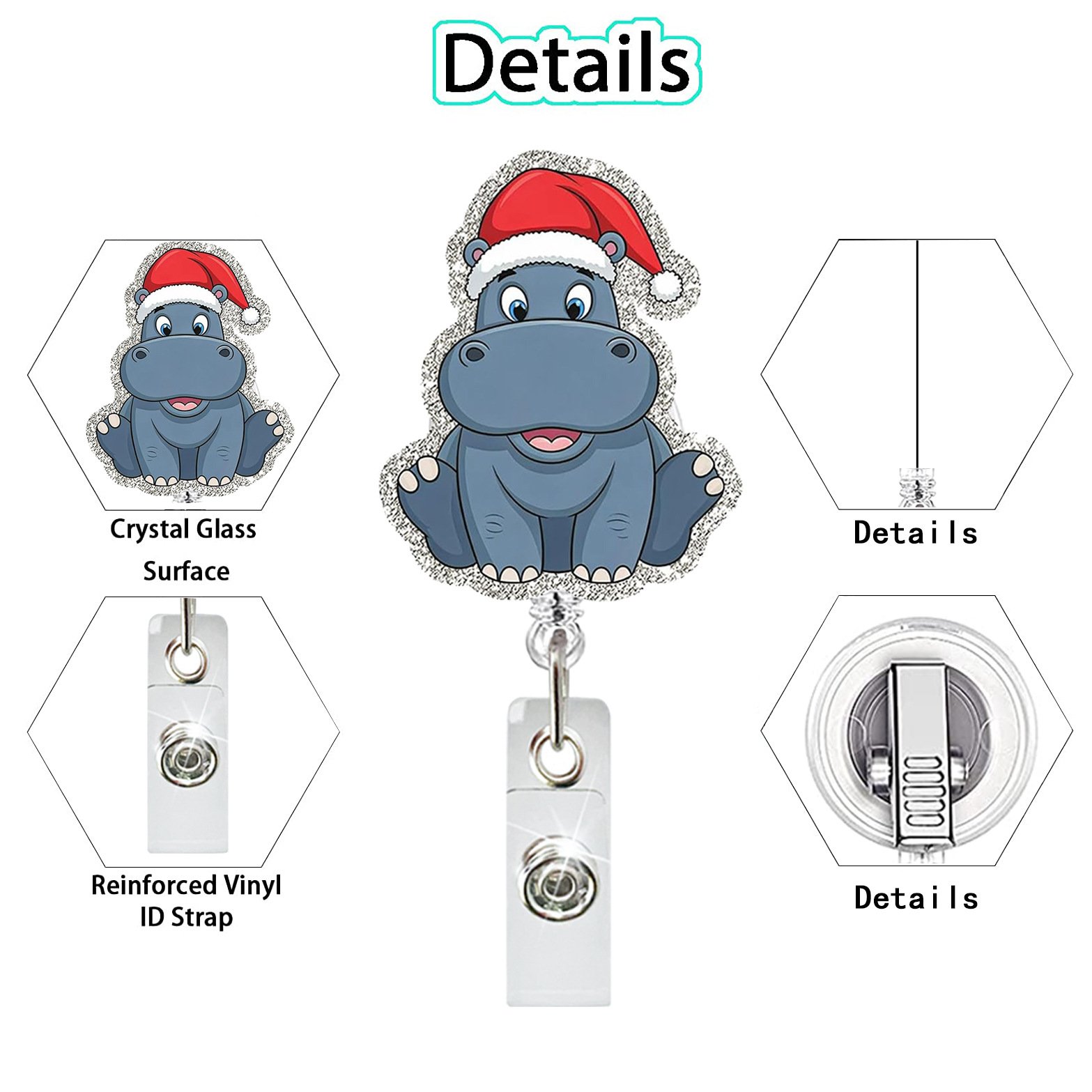 Christmas glitter acrylic animal Cat sloth elephant Penguin retractable badge reel holder