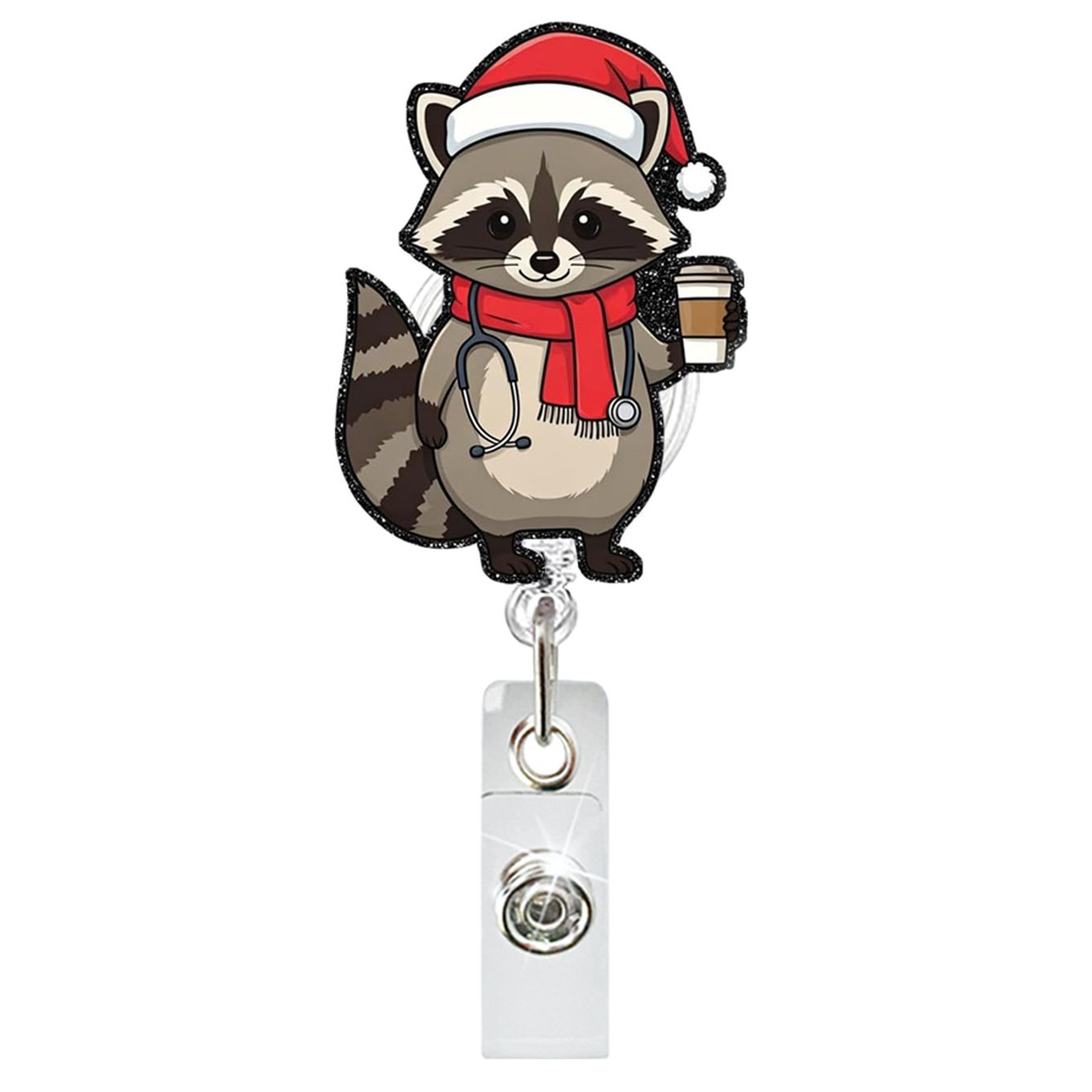Christmas glitter acrylic animal Cat sloth elephant Penguin retractable badge reel holder