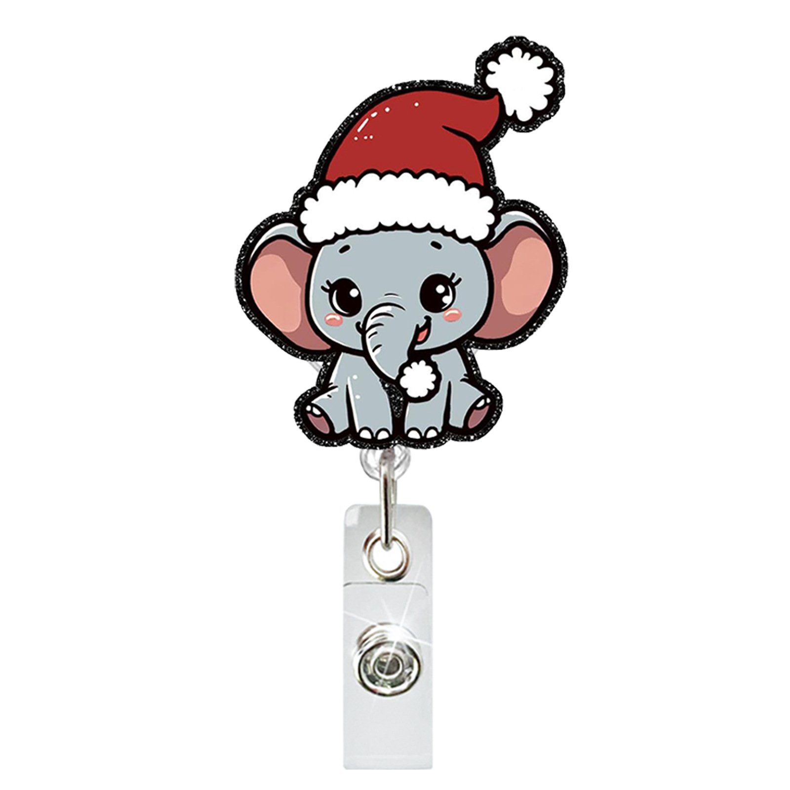 Christmas glitter acrylic animal Cat sloth elephant Penguin retractable badge reel holder