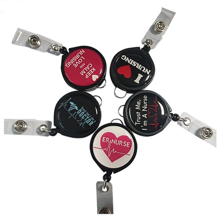 Nurse 360 Degree Retractable Badge Holder ID card Holder Reel with swivel Black Alligator clip Badge Reel