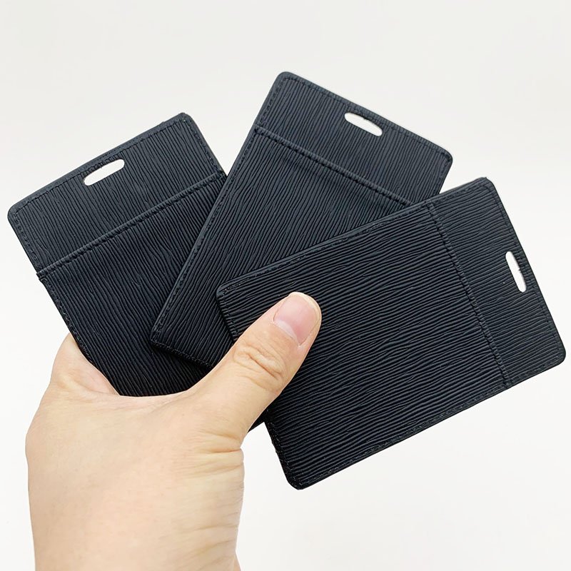 custom Slim Credit Card Holder Office Work Name Badge Holder PU Leather Lanyard ID Name Card Holder