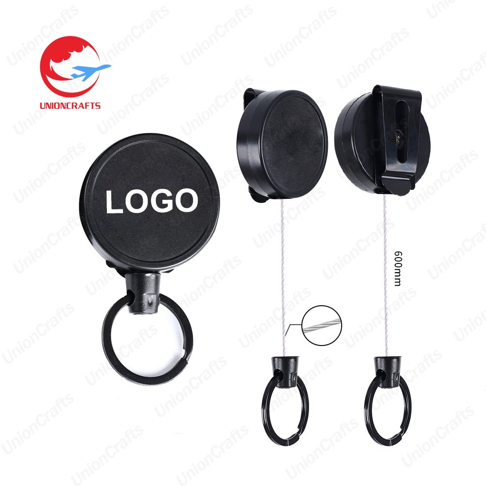 Custom Logo Retractable Metal Key Ring and Chain Multicolour Badges Reels Holder Carabiner Stainless Steel Wire Rope Keychain