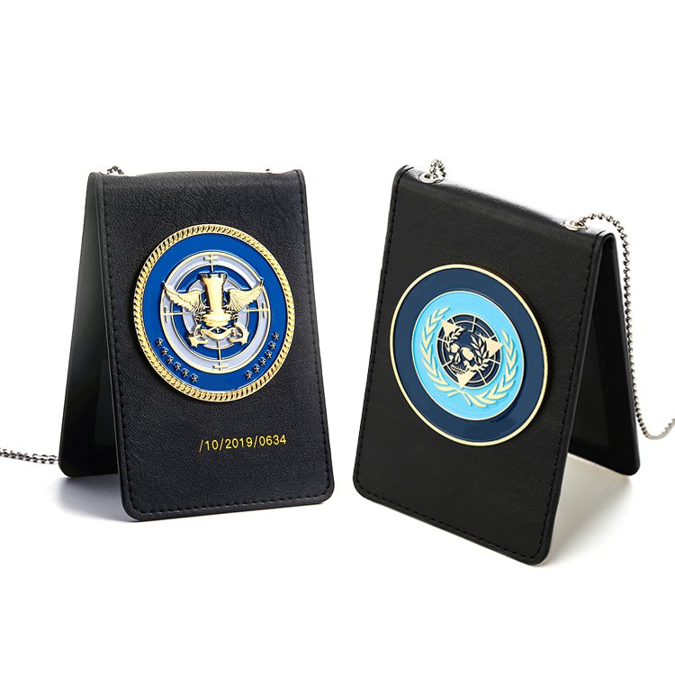 Manufacturer Custom Metal Badge Award Custom Logo Zinc Alloy 3D Enamel Emblem Id Badge Holder With Leather Wallet Of Honor