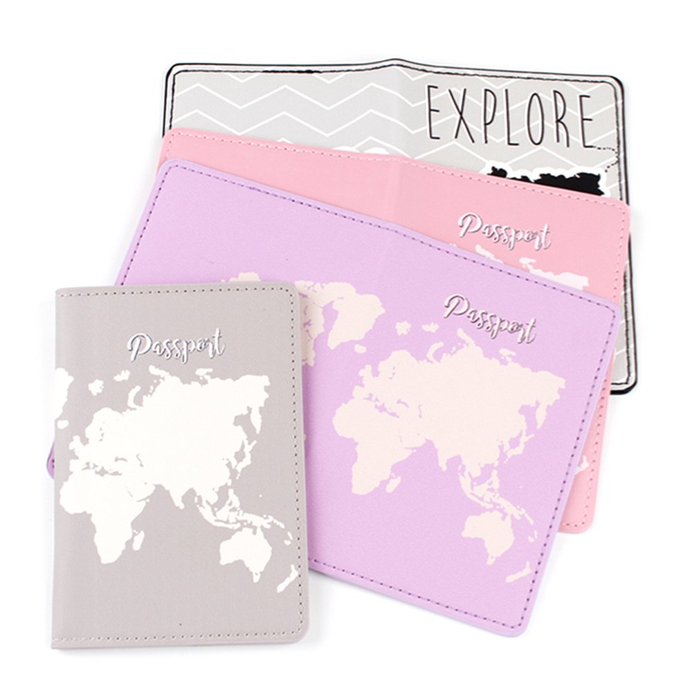 Fashion Anti-Theft Waterproof Polyurethane Passport Bag Hot Color New World Map Printed Travel Card Holder