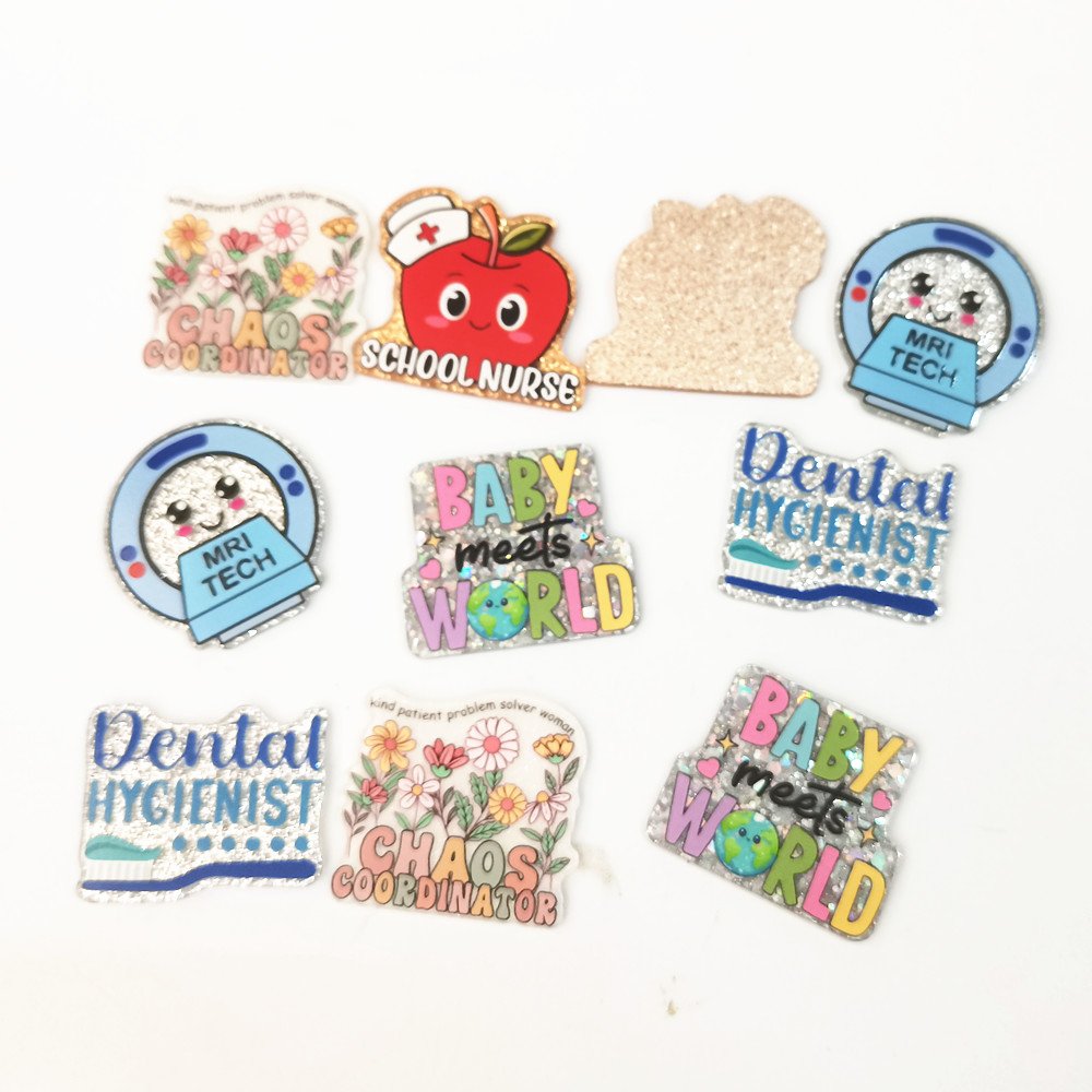 christmas Halloween Flatback Acrylic Planar Glitter DIY Craft Resin Cabochon for Hair Accessories no Badge Reel holder