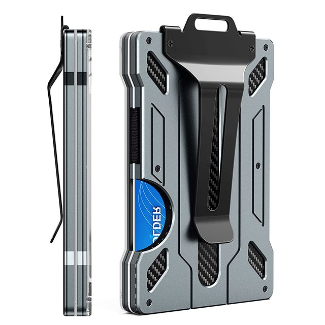 2022 Newest Men's Ultra-Thin Minimalist Aluminum Wallet with Metal Money Clip and 1 Clear window ID Badge Holder