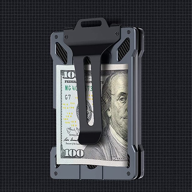 2022 Newest Men's Ultra-Thin Minimalist Aluminum Wallet with Metal Money Clip and 1 Clear window ID Badge Holder