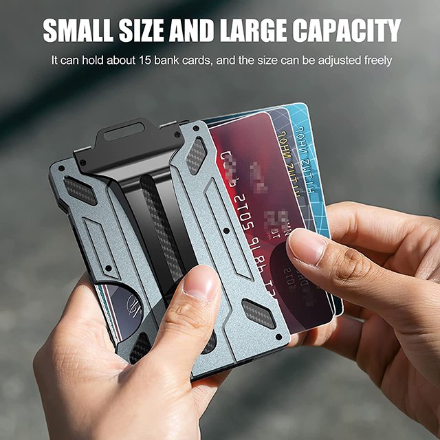 2022 Newest Men's Ultra-Thin Minimalist Aluminum Wallet with Metal Money Clip and 1 Clear window ID Badge Holder