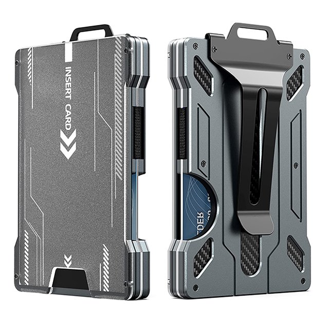 2022 Newest Men's Ultra-Thin Minimalist Aluminum Wallet with Metal Money Clip and 1 Clear window ID Badge Holder